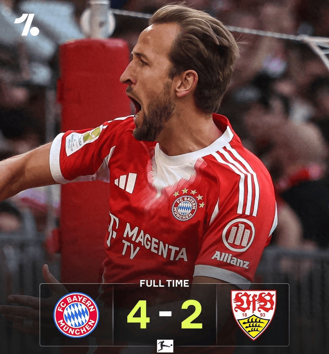 拜仁4比2逆转斯图加特，提前4轮加冕德甲，五大联赛首冠诞生